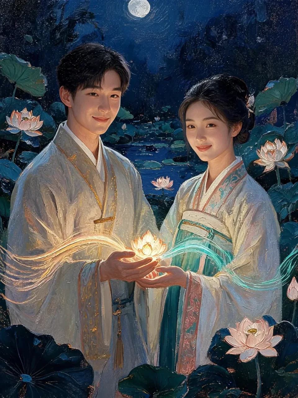 달빛 아래 두 사람의 자녀운 바탕